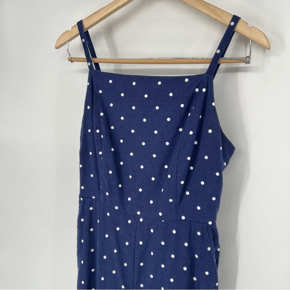 Old Navy Linen Navy polka dot jumpsuit Pockets‎ Smocked Back - Picture 4 of 15
